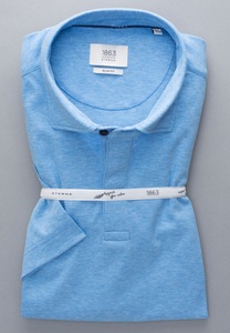 Eterna, ETERNA KURZARM POLOSHIRT SLIM FIT SOFT TAILORING JERSEY BLAU UNIFARBEN, 