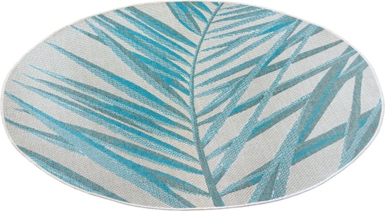NORTHRUGS, NORTHRUGS Teppich »Palm«, rund, 4 mm Höhe, Flachgewebe In und Outdoor geeignet, Florales Design, gekettelt, Wohnzimmer, Balkon, Terrasse, Garten, Robust, Pflegeleicht, NORTHRUGS Teppich »Palm«, rund, 4 mm Höhe, Flachgewebe Florales Design, gekettelt, Robust, Pflegeleicht