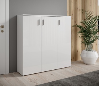 undefined, Schuhschrank »Lincoln«, Breite 120 cm, HBZ Schuhschrank »Lincoln weiss Glanz, BxHxT 120x120x35 cm«, (1 St.), Schuhschrank mit 3 Türen, 8 Einlegeböden verstellbar, 2 feste Böden