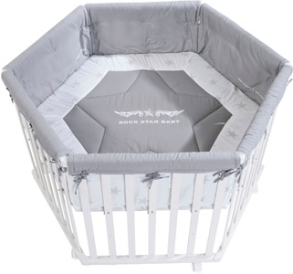 Roba, roba Laufgitter 6-eckig weiß Rock Star Baby, roba® Laufgitter »Rock Star Baby, 6-eckig, weiss«, bis 15 kg, mit Stoffeinlage und Nestchen; Rollen, höhenverstellbar
