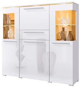 undefined, Highboard, Breite 130 cm, INOSIGN Highboard »India,Breite 130cm, stilvolle Hochkommode 3Türen, Klappe und Schublade«, Hochschrank viel Stauraum, Einlegeböden verstellbar,ohne Beleuchtung