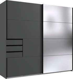 MID.YOU, MID.YOU Schwebetürenschrank in graphitfarben , Saigon , Metall , 4 Fächer , 3 Schubladen , 225x210x64 cm , Dekorfolie,Dekorfolie,Nachbildung,Nachbildung , 001787040009, Schwebetürenschrank ASCONA grafit 2 Türen 3 Schubladen