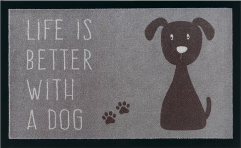 Hanse Home, Hanse Home - Fussmatte - 45 x 75 cm - Grau, my home Fussmatte »Hund, Türmatte«, rechteckig, 5 mm Höhe, Rutschfest, Tiermotiv, Dog, mit Spruch, Robust, Pflegeleicht