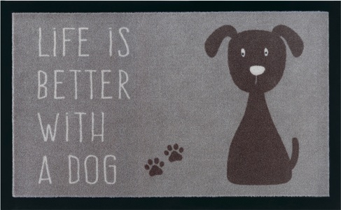 Hanse Home, Hanse Home - Fussmatte - 45 x 75 cm - Grau, my home Fussmatte »Hund, Türmatte«, rechteckig, 5 mm Höhe, Rutschfest, Tiermotiv, Dog, mit Spruch, Robust, Pflegeleicht