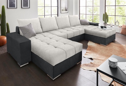 COLLECTION AB, COLLECTION AB Wohnlandschaft, mit Bettfunktion, Bettkasten und XL-Recamiere, inklusive Federkern und loser Rücken- und Zierkissen, COLLECTION AB Wohnlandschaft »Josy XL U-Form, Breite: 313 cm« mit Bettfunktion, Bettkasten & 2 Zierkissen, Federkern
