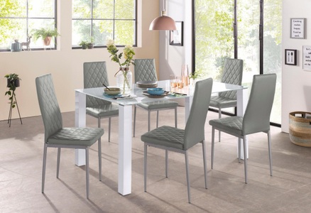 MY HOME, my home Essgruppe, (Set, 5 tlg.), mit Glastisch, Breite 160 cm, INOSIGN Essgruppe, (Set, 5 tlg.), 160 cm breiter Glastisch, verschiedene Farbvarianten der Stuhlbezüge
