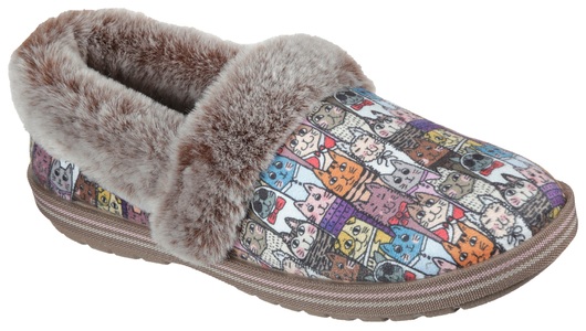 Skechers, Skechers Pantoffel »TOO COZY CHIC CAT«, mit witzigem Katzenprint, Skechers Hausschuh für Damen