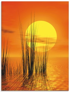 Artland Glasbild »Sonnenuntergang mit Schilf«
