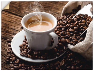 Artland, Artland Wandbild »Heisser Kaffee - dampfender Kaffee«, Artland Wandbild »Heisser Kaffee - dampfender Kaffee«, Getränke, (1 St.), als Alubild, Outdoorbild, Leinwandbild, Poster, Wandaufkleber