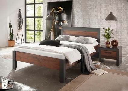 HOME AFFAIRE, Home affaire Bettanlage »BROOKLYN« (Set, Einzelbett mit Holzkopfteil, Nachtkommode), 
