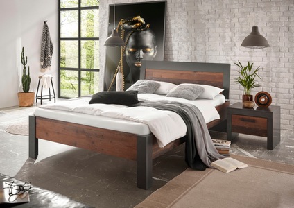 HOME AFFAIRE, Home affaire Bettanlage »BROOKLYN« (Set, Einzelbett mit Holzkopfteil, Nachtkommode), 