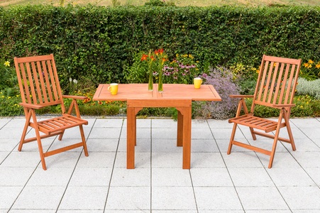 MERXX Gartenmöbelset »Vitoria«, 3tlg., 2 Sessel, Tisch, klappbar, ausziehbar, Eukalyptus