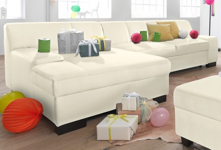 DOMO collection, DOMO collection Ecksofa, DOMO collection Ecksofa »Norma, elegant und modern, mit flachen Armlehnen, L-Form«, wahlweise mit Bettfunktion