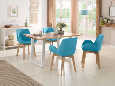 HOME AFFAIRE, Home affaire Esstisch »Melody«, aus massivem Akazienholz, mit schönen Metallfussgestell in zwei verschiedenen Farben, Home affaire Esstisch »Melody«, Akazienholz, mit Metallfussgestell Breite 140 cm