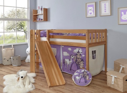 TICAA, Ticaa Hochbett »Ekki«, Ticaa Hochbett »Ekki«, mit Rollrost und Textil-Set wahlweise mit Matratze, Buche