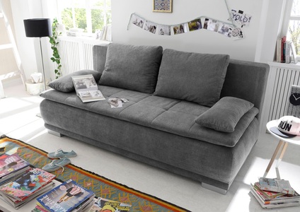 Fredriks, home24 Schlafsofa Collana, MID.YOU Schlafsofa in textil, holzwerkstoff dunkelgrau , Luigi Lux.3Dl , Uni , 208x93x105 cm , Mikrovelours,Nachbildung , Rücken echt , 002220004102