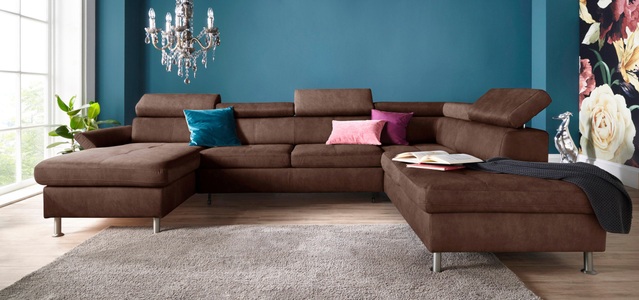 exxpo - sofa fashion, exxpo - sofa fashion Wohnlandschaft, inkl. Kopf- bzw. Rückenverstellungwahlweise mit Bettfunktion und Bettkasten, exxpo - sofa fashion Wohnlandschaft »Maretto, bequem und komfortabel, viel Platz, Breite 330cm, U-Form« inkl. Kopfteilverstellung für mehr Sitzkomfort, wahlweise Bettfunktion