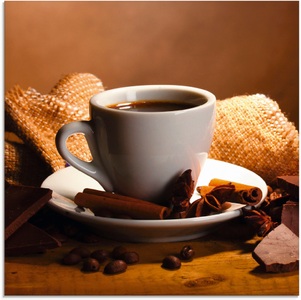 Artland, Artland Glasbild »Kaffeetasse Zimtstange Nüsse Schokolade«, Artland Glasbild »Kaffeetasse Zimtstange Nüsse Schokolade«, Getränke, (1 St.), in verschiedenen Grössen