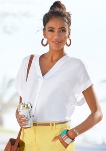 VIVANCE, Vivance Kurzarmbluse, Vivance Kurzarmbluse in lockerem Schnitt, Damenbluse, casual, Business-Look