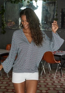 Buffalo, Buffalo Strandshirt, Buffalo Strandshirt, V-Ausschnitt und 3/4-Ärmeln, Blusenshirt, casual-elegant