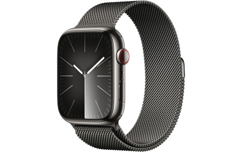 Apple, APPLE Watch Series 9 (GPS + Cellular, Edelstahl) 45 mm - Smartwatch (Stufenlos verstellbar, Edelstahl, Graphit/Graphit), Apple Smartwatch »Series 9, GPS + Cellular, Edelstahl-Gehäuse mit Milanaise Armband«, Watch OS 10, 64 GB,)