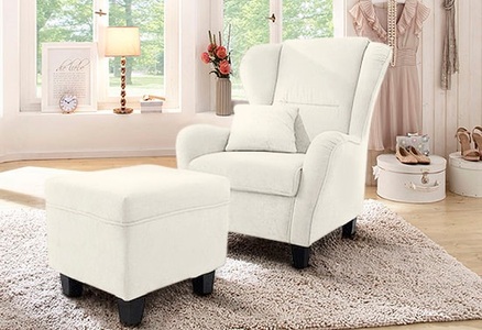 HOME AFFAIRE, Home affaire Sessel »Oliver«, (2 St.), inklusive Hocker, Microfaser, Home affaire Ohrensessel »Oliver«, Ohrensess,mit Hocker,Zierkissen,Klassische Form