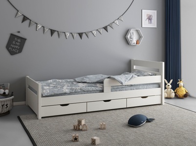 LÜTTENHÜTT, Lüttenhütt Kinderbett »Timmo«, Einzelbett bodentief, aus massiver Kiefer, Schubkästen, Lüttenhütt Kinderbett »