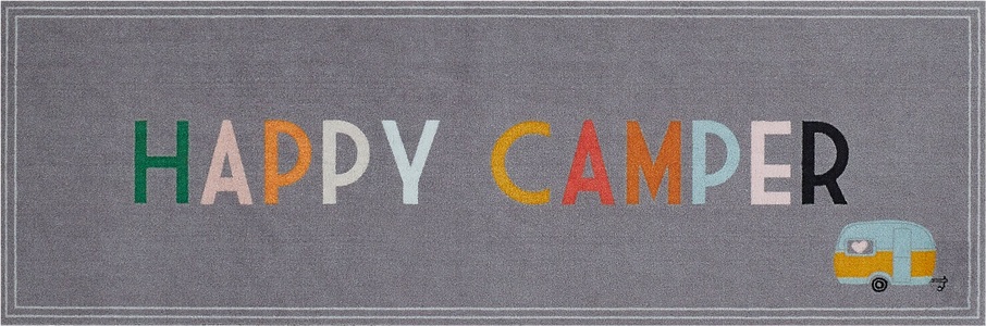 MY HOME, my home Läufer »Camping Happy Camper«, rechteckig, Teppichläufer, mit Schriftzug, Motiv Wohnwagen, ideal für den Camper, my home Läufer »Camping«, rechteckig, 8,5 mm Höhe, mit Schriftzug, ideal für Camper & Wohnwagen, In- und Outdoor geeignet