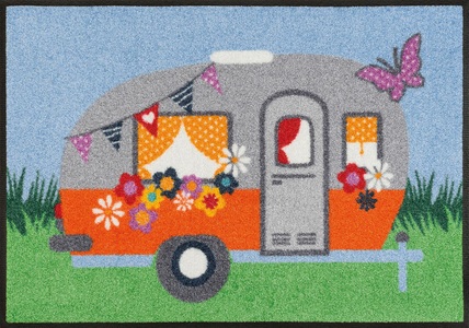 wash+dry by Kleen-Tex, wash+dry by Kleen-Tex Fussmatte »Happy Camping«, rechteckig, 7 mm Höhe, Fussabstreifer, Fussabtreter, Schmutzfangläufer, Schmutzfangmatte, Schmutzfangteppich, Schmutzmatte, Türmatte, Türvorleger, wash+dry by Kleen-Tex Fussmatte »Happy Camping«, rechteckig, 7 mm Höhe, Schmutzfangmatte, Motiv Wohnwagen, rutschhemmend, waschbar