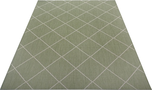 White Label, White Label - Teppich In-& Outdoor - 80 x 150 cm; - Grün Creme, Home affaire Teppich »Cason«, rechteckig, 3 mm Höhe, Karo-Muster, Strapazierfähig und pflegeleicht, Flachgewebe