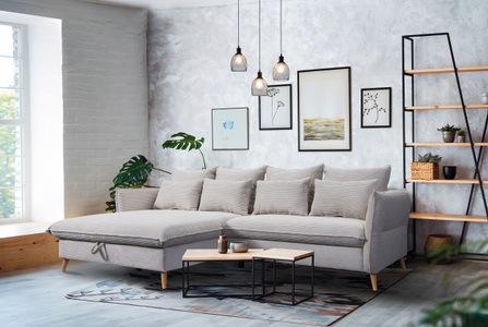 exxpo - sofa fashion, exxpo - sofa fashion Ecksofa »WALPY«, L-Form, wahlweise mit Bettfunktion und Bettkasten, in Cord, exxpo - sofa fashion Ecksofa »WALPY, elegant & modern, bequem, schmale Armlehnen, Breite 274cm« L-Form, wahlweise mit Bettfunktion und Bettkasten, in Cord