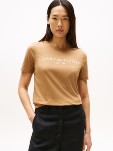 Tommy Hilfiger T-Shirt »REG CORP LOGO C-NK mit Logoschriftzug und Stickerei«, meliert, casual, regular fit, Baumwolle, Rundhals