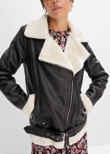 Lange Bikerjacke mit Fellimitat