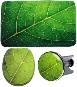 Sanilo, Sanilo Badaccessoires-Sets »Blatt«, (Komplett-Set, 3 tlg.), bestehend aus WC-Sitz, Badteppich und Waschbeckenstöpsel, Sanilo Badaccessoire-Set »Blatt«, (Komplett-Set, 3 tlg.), bestehend aus WC-Sitz, Badteppich und Waschbeckenstöpsel