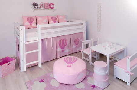 Hoppekids, Hoppekids Hochbett »Ballon«, inkl. Vorhang-Set, Matratze und Rollrost, Hoppekids Hochbett »«Ballon»«, mit Matratze & Vorhang, umbaubar, 4Stile