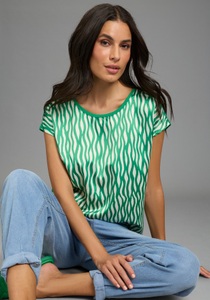 Laura Scott Shirtbluse gemustert und gestreift, femininer Stil, Rundhalsausschnitt