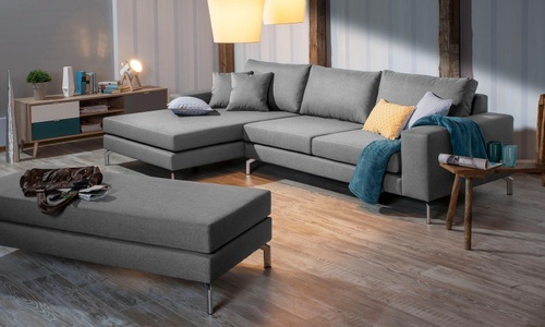 MAX WINZER, Max Winzer® Ecksofa »Flori«, Max Winzer® Ecksofa »Flori guter Sitzkomfort, aktuelles Design, eleganter Chromfuss« mit Longchair links oder rechts, inklusive Zierkissen