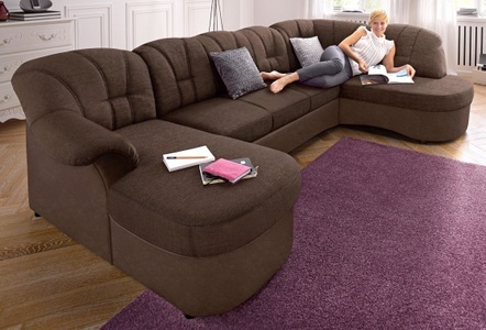 DOMO collection, DOMO collection Wohnlandschaft, DOMO collection Wohnlandschaft »Flores auch in Leder-Bezug, B/T/H: 293/180/86 cm, U-Form« wahlw. mit Bettfunktion, wahlw. mit Federkern, Unser Dauertiefpreis