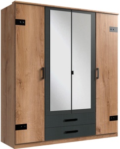 Wimex, home24 Drehtuerenschrank Cork, Wimex Kleiderschrank »Cork, mit oder ohne Spiegel, rustikaler Look im Industrial Design«, wahlweise in 135cm oder 180cm breit, 58cm tief, 199cm hoch