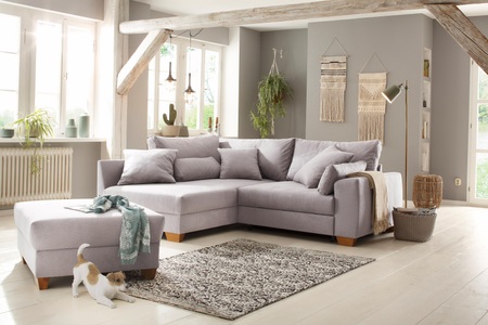 HOME AFFAIRE, Home affaire Ecksofa »Helena«, wahlweise mit Bettfunktion, Federkern, lose Kissen versch. Grösse, Home affaire Ecksofa, wahlweise mit Bettfunktion, verschiedene Bezugsarten