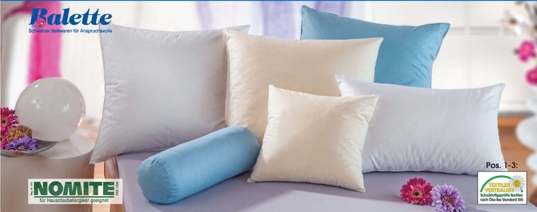 Balette, Kissen, Balette, Balette Kopfkissen »Kochfeste Kissen - 95°C«, Füllung: 60% neue reine Gänsedaunen, weiss ; 40% neue reine Gänsefederchen, weiss mit Nocar ausgerüstet, Bezug: 100% Baumwolle, (1 St.), Nomite ? der natürliche Schutz für Allergiker und Asthmati