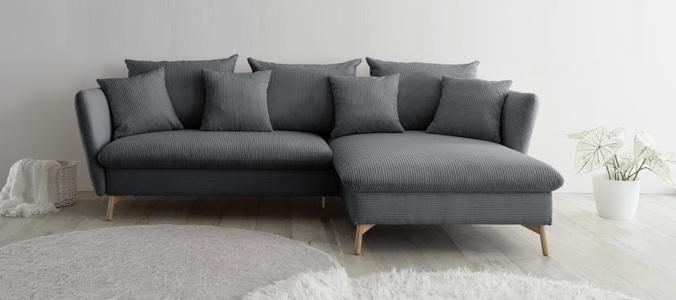 andas Ecksofa »MERLE, 258 cm, L-Form, traumhafter Cord,«, mit Bettfunktion und Bettkasten, Liegefläche 224 x 139