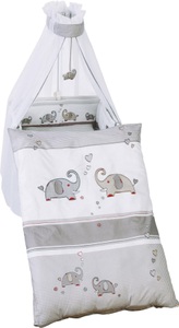 Roba, home24 Bettset Jumbotwins (4-tlg.), roba® Himmelbettgarnitur »Jumbo twins grau«, 4-tlg., mit Bettwäsche, Nestchen und Himmel