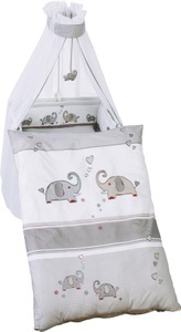 Roba, home24 Bettset Jumbotwins (4-tlg.), roba® Himmelbettgarnitur »Jumbo twins grau«, 4-tlg., mit Bettwäsche, Nestchen und Himmel