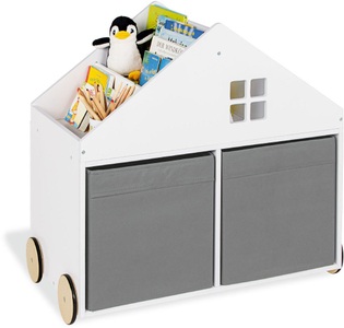Pinolino, Pinolino® Bücherregal »Hus«, mit gummierten Holzrädern FSC®-Holz aus gewissenhaft bewirtschafteten Wäldern, Pinolino Kinderbücherregal mit Rollen Haus