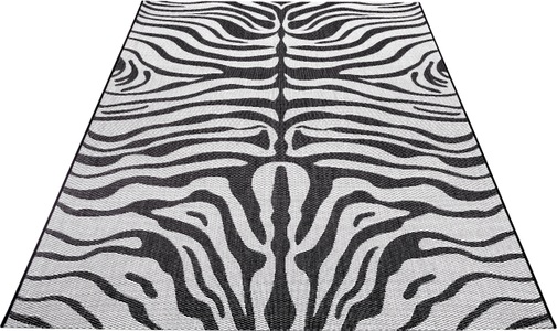 White Label, White Label - Teppich In-& Outdoor - 80 x 150 cm; - Creme, Schwarz, Home affaire Teppich »Zadie«, rechteckig, 3 mm Höhe, Zebra-Design, Robust, Pflegeleicht, Flachgewebe
