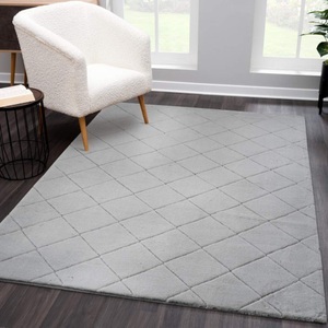 Carpet City, Carpet City Hochflor-Teppich »Moment«, rechteckig, 31 mm Höhe, Modern Einfarbig, 3D-Raute-Optik, Wohnzimmer, Carpet City Hochflor-Teppich »Moment«, rechteckig, 31 mm Höhe, besonders weich, Kaninchen Fell Haptik, 3D-Effekt, Rauten, Wohnzimmer