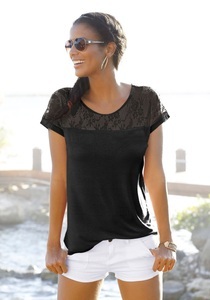 Lascana, LASCANA Strandshirt, LASCANA Strandshirt mit Spitzeneinsatz, T-Shirt, Kurzarmshirt, feminin-modisch