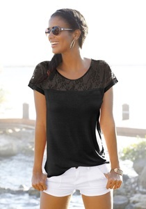 Lascana, LASCANA Strandshirt, LASCANA Strandshirt, mit Spitzeneinsatz, T-Shirt, Kurzarmshirt, elegant