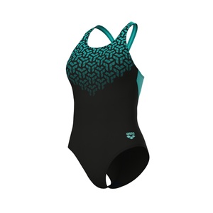 ARENA, Arena Badeanzug »WOMEN'S ARENA KIKKO V SWIMSUIT V BACK GRAPHIC«, (1 St.), mit UV-Schutz UPF 50+, Arena Arena Kikko V Swimsuit V Back Graphic Badeanzug Damen Schwarz, Grösse: D 44